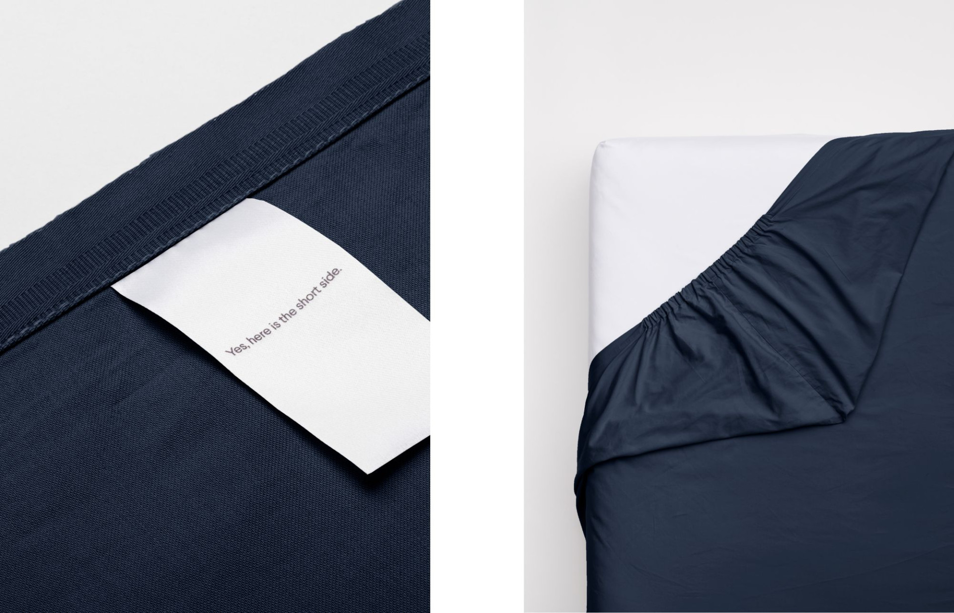 A monocolour set of bedsheet and Midnight Diving bed linen.