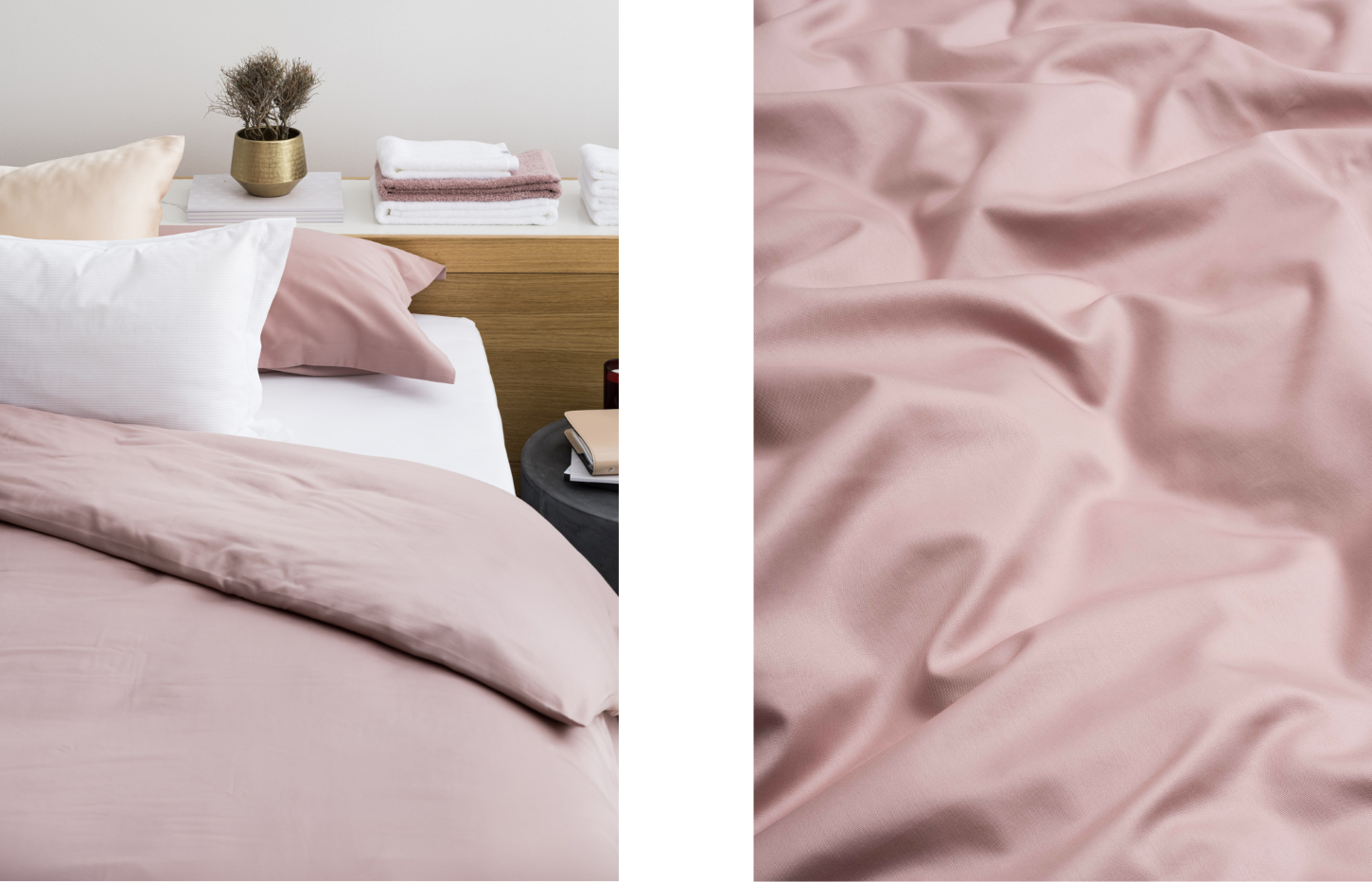 Our vintage pink Never Too Late bedding with a naturally silky-smooth finish.