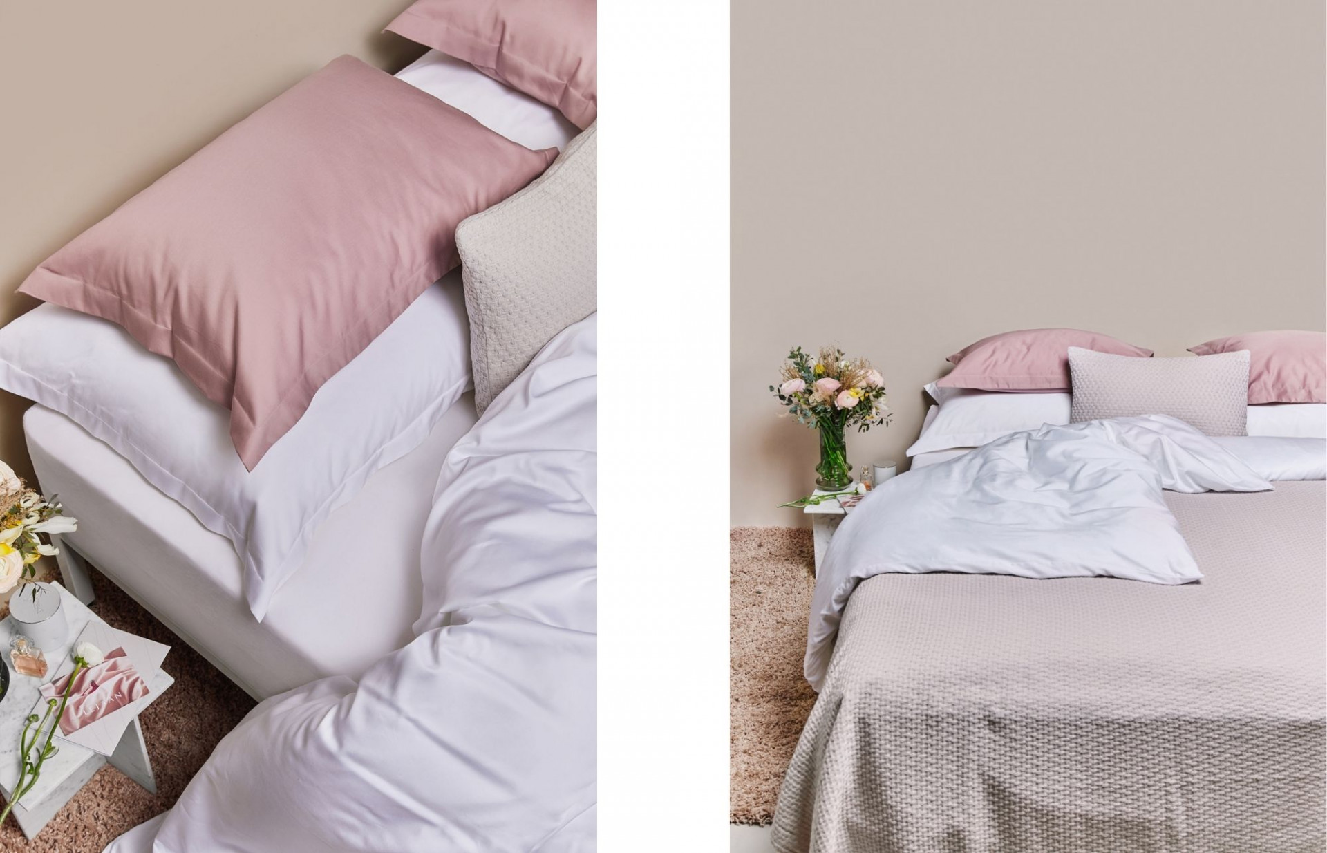 You can’t go wrong by pairing white with pink. The calm tones of Never Too Late with the brilliant white Quiet Jungle promise a winning combo.